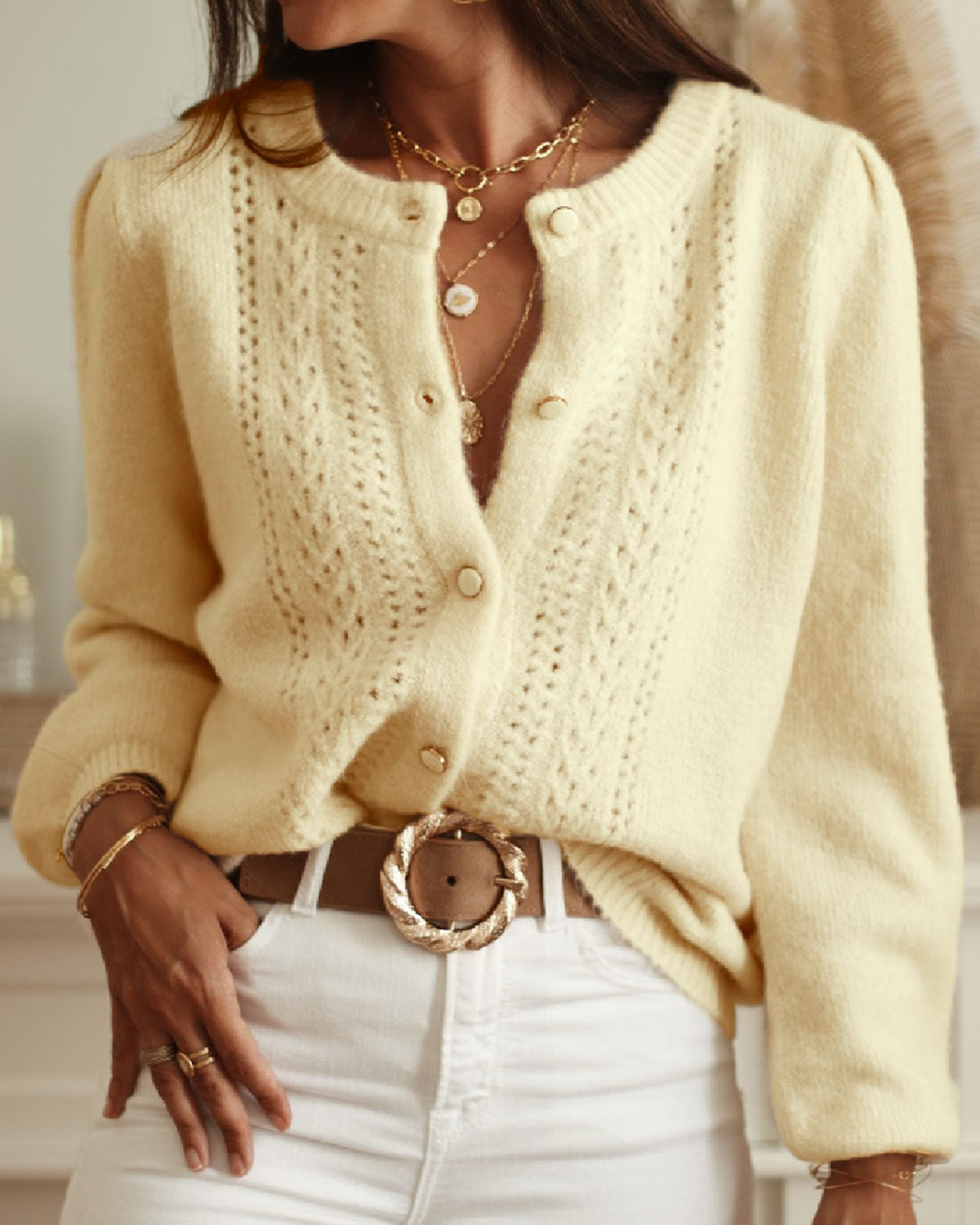 Maribel Round Neck Knit Cardigan